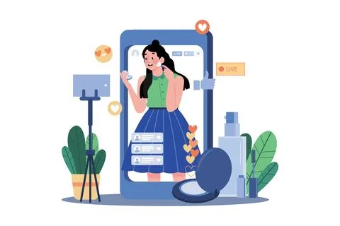 Female Vlogger Doing A Live Stream Stock Illustration
