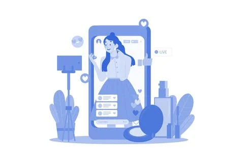 Female Vlogger Doing A Live Stream Stock Illustration