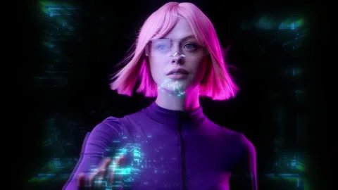Female in VR glasses interacting with network while having virtual reality. Vídeos de archivo 261280112