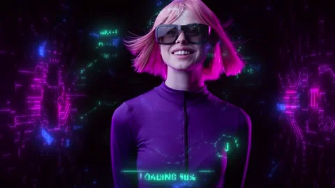 Female in VR glasses interacting with network while having virtual reality. Vídeos de archivo 261280175