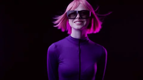 Female in VR glasses interacting with network while having virtual reality. Stock Footage 261286956