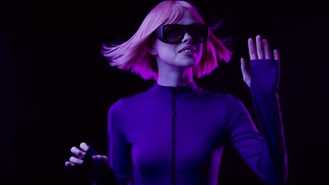 Female in VR glasses interacting with network while having virtual reality. Stock Footage 261287262
