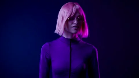 Female in VR glasses interacting with network while having virtual reality. Stock Footage 261287880