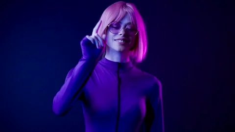 Female in VR glasses interacting with network while having virtual reality. Stock Footage 261288041