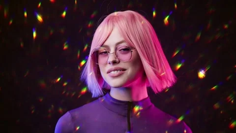 Female in VR glasses interacting with network while having virtual reality. Stock Footage 261289991