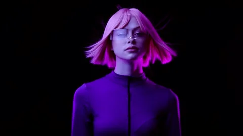 Female in VR glasses interacting with network while having virtual reality. Stock Footage 261290554