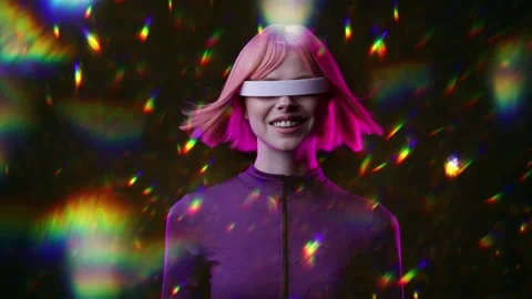 Female in VR glasses interacting with network while having virtual reality. Stock Footage 261290576