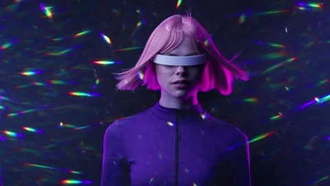 Female in VR glasses interacting with network while having virtual reality. 스톡 동영상 261290675