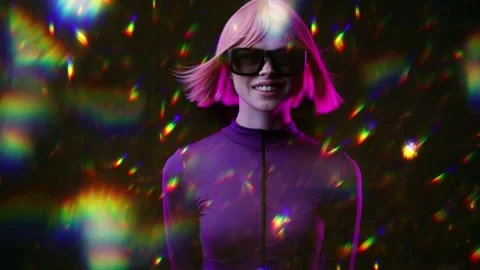 Female in VR glasses interacting with network while having virtual reality. 스톡 동영상 261290724