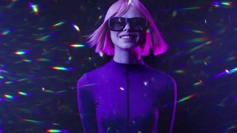 Female in VR glasses interacting with network while having virtual reality. Stock Footage 261290738