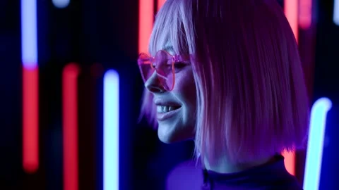 Female in VR glasses interacting with network while having virtual reality. Stock Footage 261944290