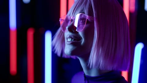 Female in VR glasses interacting with network while having virtual reality. Stock Footage 261944332