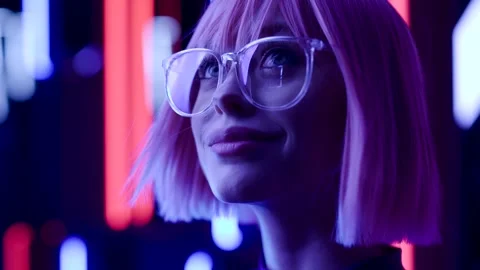 Female in VR glasses interacting with network while having virtual reality. Stock Footage 261944577