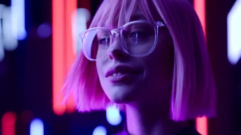 Female in VR glasses interacting with network while having virtual reality. Stock Footage 261944579