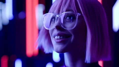 Female in VR glasses interacting with network while having virtual reality. Stock Footage 261944581