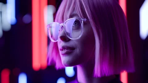 Female in VR glasses interacting with network while having virtual reality. Stock Footage 261944647