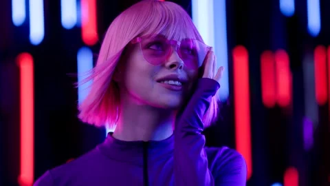 Female in VR glasses interacting with network while having virtual reality. Stock Footage 261945650