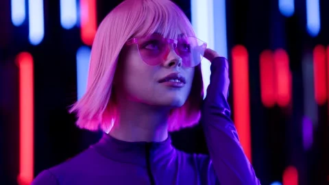 Female in VR glasses interacting with network while having virtual reality. Stock Footage 261945651
