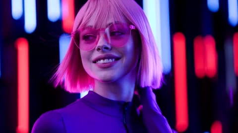 Female in VR glasses interacting with network while having virtual reality. Stock Footage 261946021