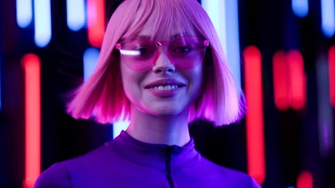 Female in VR glasses interacting with network while having virtual reality. Stock Footage 261946553