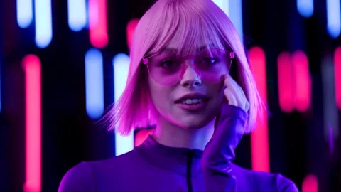 Female in VR glasses interacting with network while having virtual reality. Stock Footage 261946556