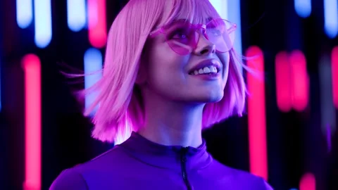 Female in VR glasses interacting with network while having virtual reality. Stock Footage 261946654