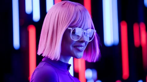 Female in VR glasses interacting with network while having virtual reality. Stock Footage 261946838