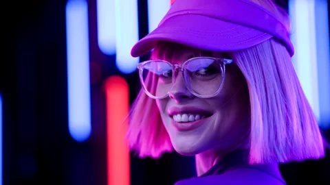 Female in VR glasses interacting with network while having virtual reality. Stock Footage 261979511