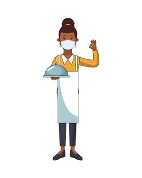 Female waitress worker profession using face mask Illustrazione stock