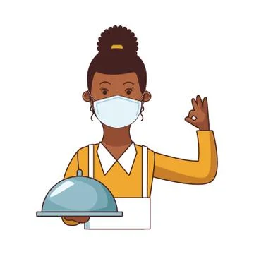 Female waitress worker profession using face mask Illustrazione stock