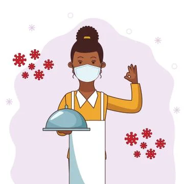 Female waitress worker profession using face mask Illustrazione stock