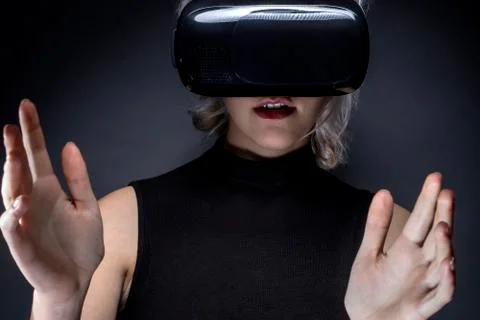 Female Wearing VR Virtual Reality Glasses Stock Photos