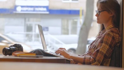 Female work in the cafe Stock Footage 101034423