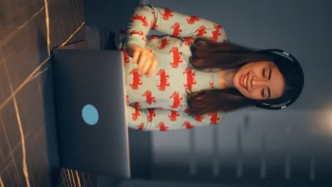 Female work from home standing in kitchen negotiating with business partner Stock Footage 233428474