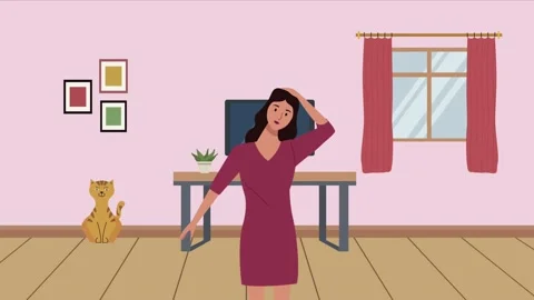 Female worker in active break with cat Stock Footage 158761927