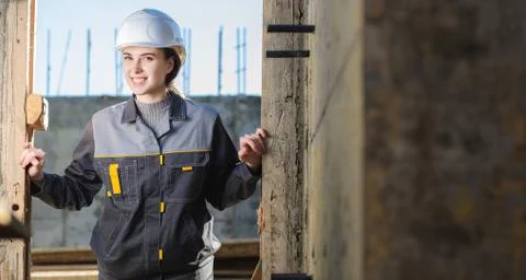 Female worker at a construction Stock Photos