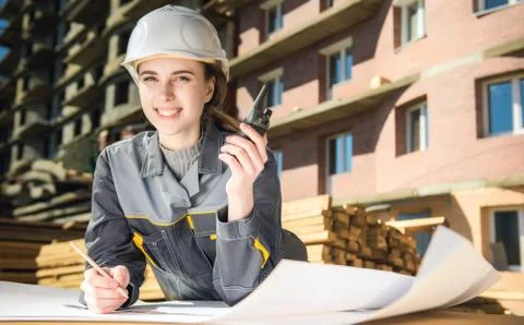 Female worker at a construction Stock Photos
