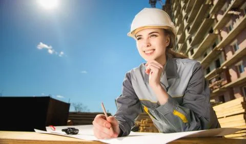 Female worker at a construction Stock Photos