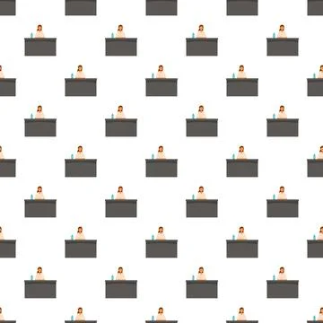 Female worker at desk seamless pattern background Stock Illustration