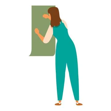 Female worker installing wallpaper, creating stylish living space Ilustración de archivo