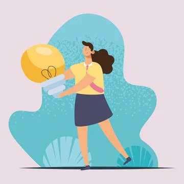 Female worker lifting bulb Stock Illustration