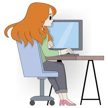 Female worker in the office working on a computer given a task by the boss Stock Illustration