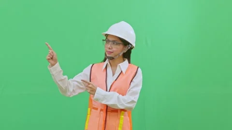 Female Worker Pointing Up to Copy Space for Title Video stock 331856919