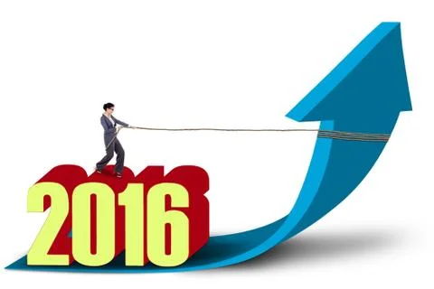 Female worker pulling arrow upward Stock Photos