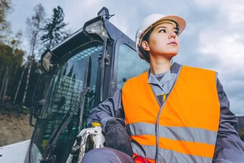 Female worker road construction Stock Photos