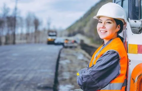 Female worker road construction Stock Photos