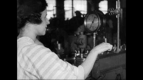 Female Worker Tests Gas Mask Filter Canister Part Under Air Pressure Stock Footage 129759544