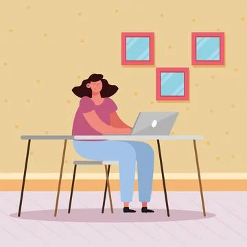 Female worker using laptop Stock Illustration