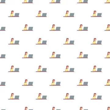 Female worker using laptop seamless pattern background Stock Illustration