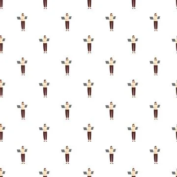 Female worker using laptop seamless pattern background Stock Illustration